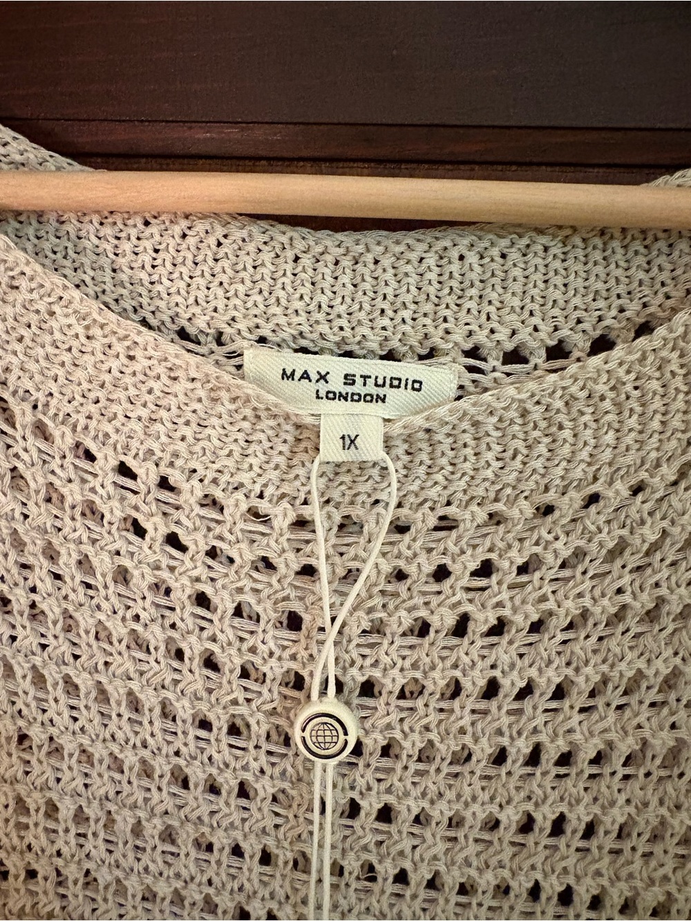 Max Studio Beige Open-Knit Crewneck Sweater - Picture 2 of 5